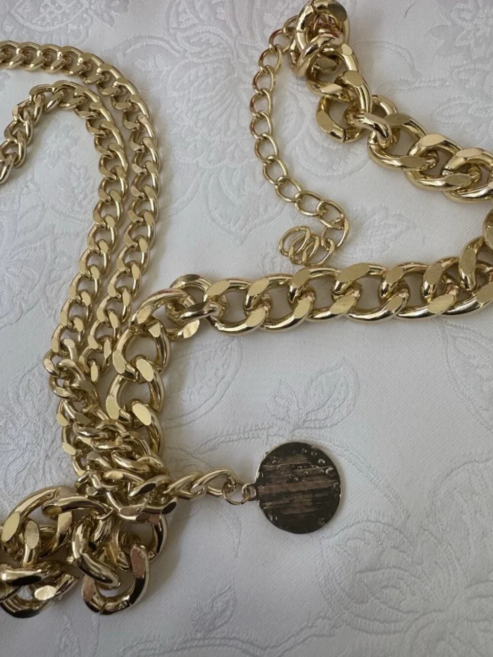 Belt Long Rope Link Chain Shiny Goldtone Adjustable 3 Layer Women's Y2K 33